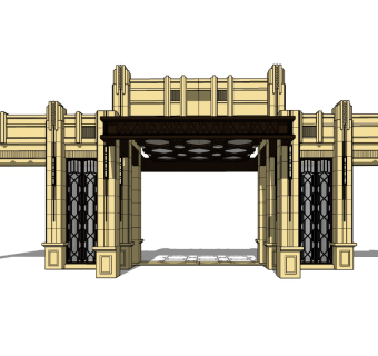 欧式小区大门SU模型下载